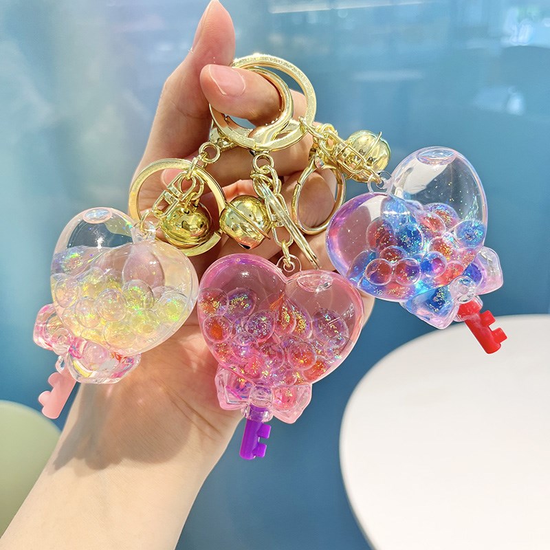 创意爱心棒棒糖亚克力入油流沙液体漂浮钥匙扣包包挂件少女心礼物
