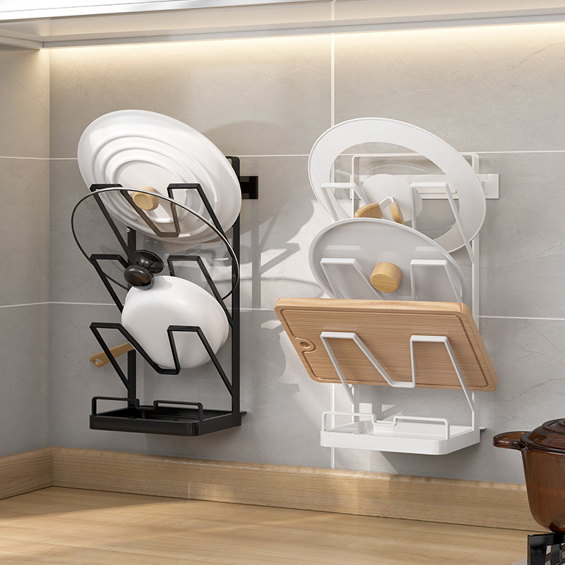 厨房置物架台面放锅盖架子带接水盘壁挂免打孔多层砧板菜板收纳架