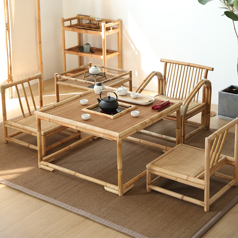 竹藤阳台泡茶桌家用烧水小茶台小型简约小户型功夫茶桌椅组合禅意