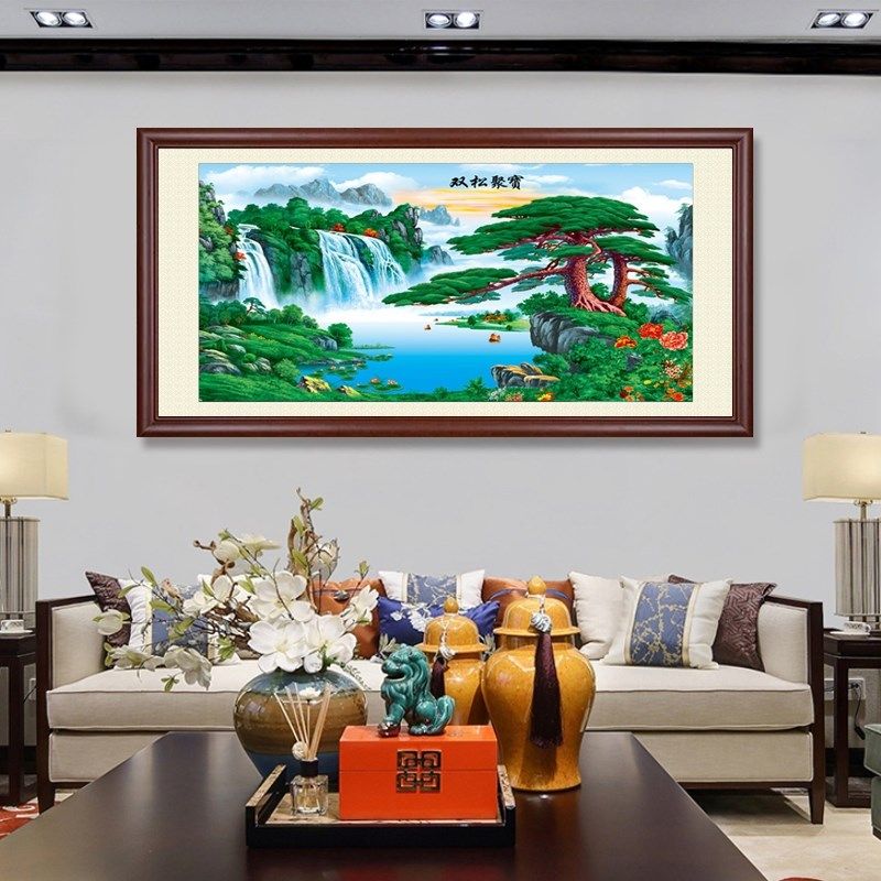迎客松山水挂画国画大厅办公室装饰画客厅接待室墙画背景墙壁网红