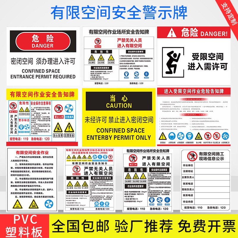 有限空间安全告知牌警示牌标识牌作业注意事项危害告知卡单独密闭