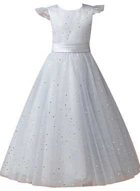 儿童礼服银灰色公主裙女童乐团独唱指挥服高档钢琴演出服花童裙子