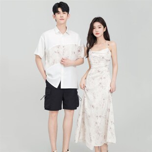 新中式情侣装2024新款夏装衬衫国风一裙一衣气质吊带连衣裙高级感