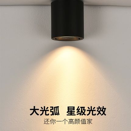 led明装射灯圆形免开孔客厅卧室玄关天花灯走廊过道家用吸顶筒灯