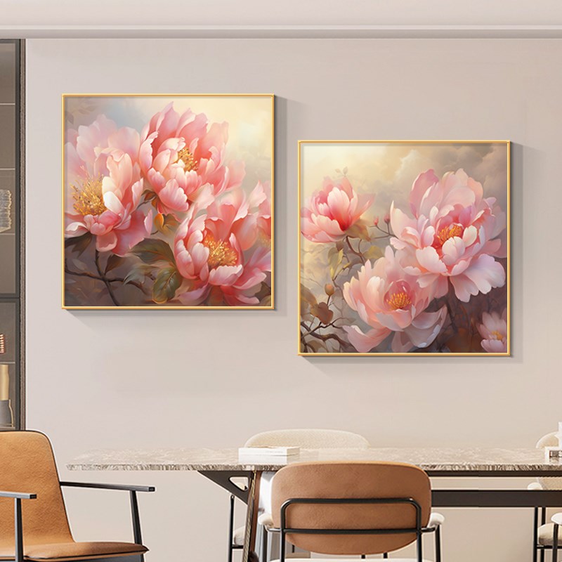 简约现代餐厅装饰画牡丹花壁画花开富贵玄关过道饭厅墙挂画图片