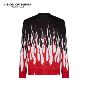 VisionofSuper VOS火焰图案宽松圆领针织毛衣男女款 新年礼