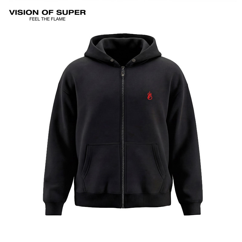 25秋冬VOS火焰徽标连帽拉链重磅开衫休闲卫衣男女款VisionofSuper