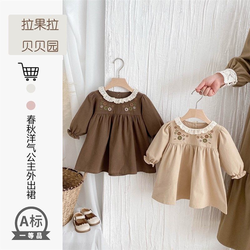 女童2025韩风纯棉公主长袖娃娃衫风衣春装女宝宝连衣裙洋气公主裙图片