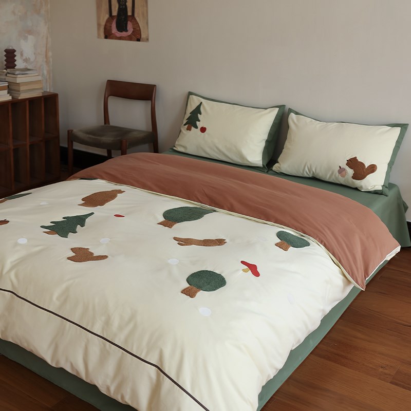 花时间生活婴儿棉100支全棉可爱卡通床上四件套纯棉床单磨毛床品