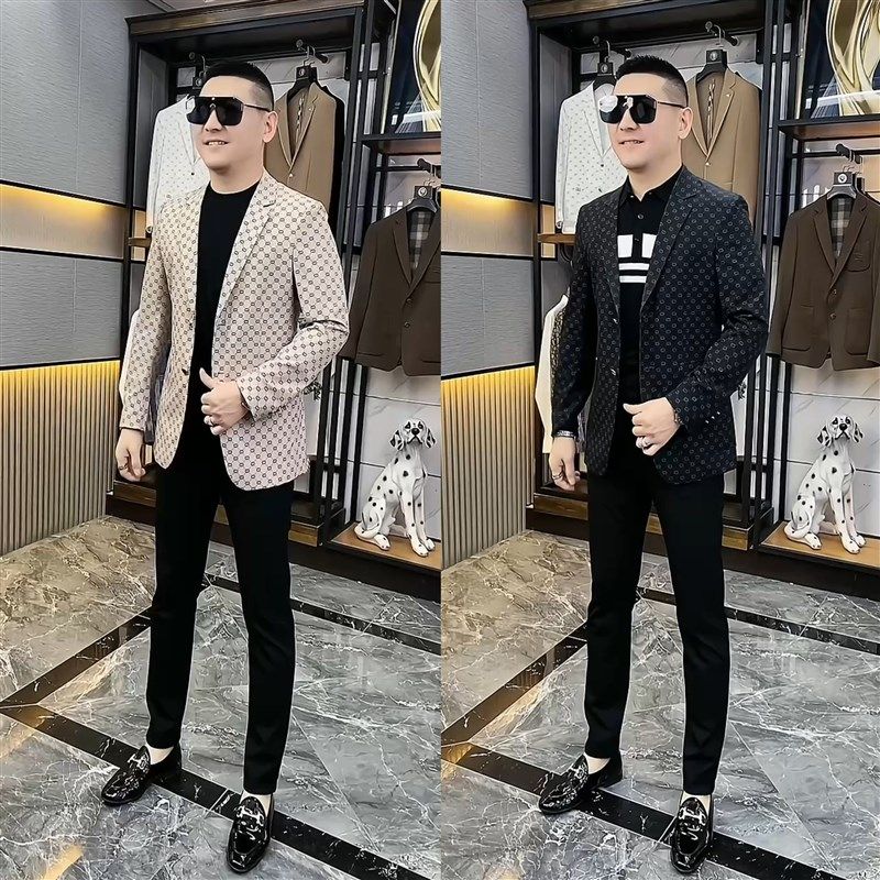 2106欧货早秋男士印花西服春季休闲西装外套男男款上衣礼服上衣潮,男装,休闲西服,淘宝优惠券,粉丝福利购,淘宝优惠卷