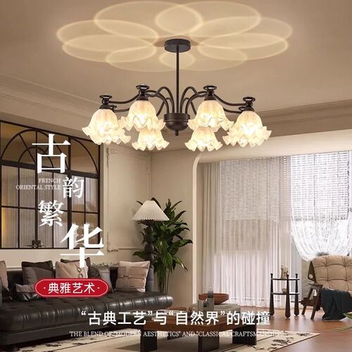 美式复古风吊灯中古田园铃兰花朵客厅灯主卧室灯餐厅灯具