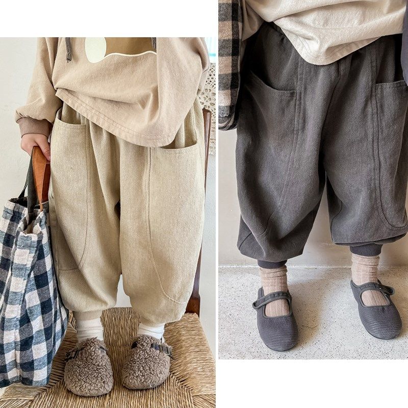 24秋儿童文艺复古束脚哈伦裤长口袋男童女童水洗棉柔软灯笼裤长裤,童装/婴儿装/亲子装,裤子,淘宝优惠券,粉丝福利购,淘宝优惠卷