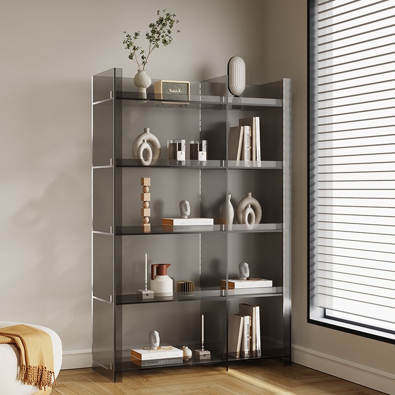 现代简约亚克力落地书架客厅多层展示架收纳置物架子轻奢书柜酒柜