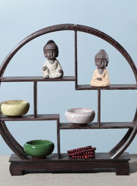 鸡翅木海棠造型博古架紫砂壶茶宠小博古架鸡翅木多宝格实木质摆件