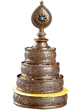 纯铜小号供曼扎盘修盘仿尼泊尔曼达盘八吉祥居家供奉曼茶罗盘摆件