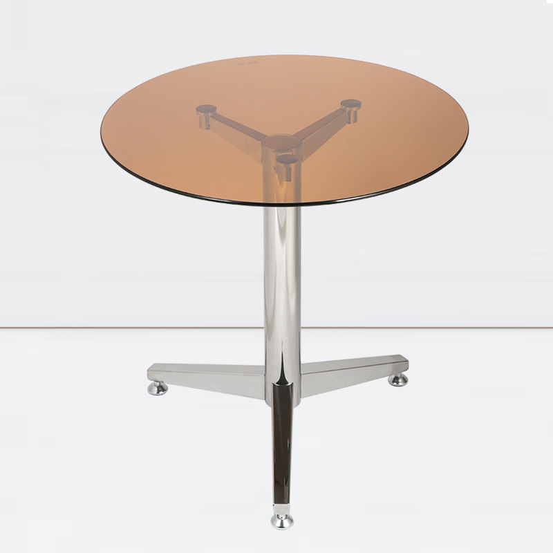 不锈钢小圆桌简约家用休闲喝茶创意钢化玻璃茶几桌圆形接待洽谈桌