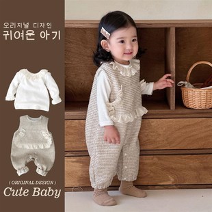 2025春款婴儿衣服连体背带裤女宝宝春装洋气超萌春季一岁套装幼儿