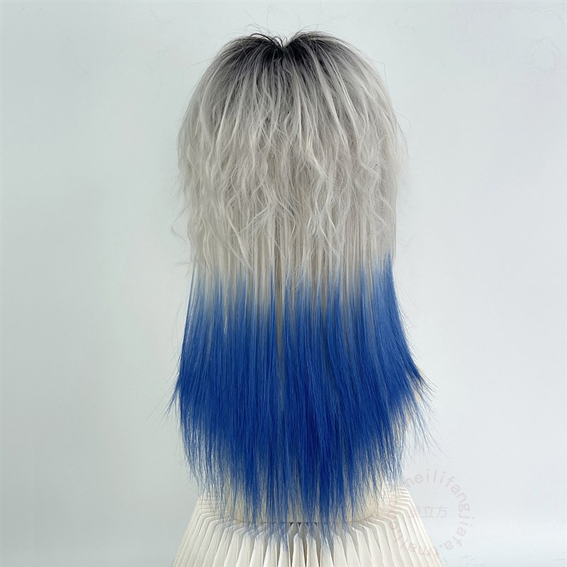 狼尾鲻鱼头假发紫色挑染男生女全头套中性基佬白紫渐变亚文化帅t