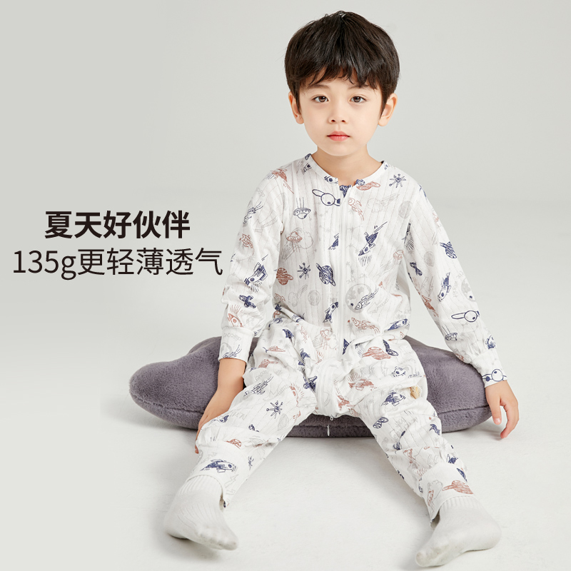 儿童连体睡衣夏季男童连身宝宝睡衣纯棉中大童防踢睡袋护肚空调服