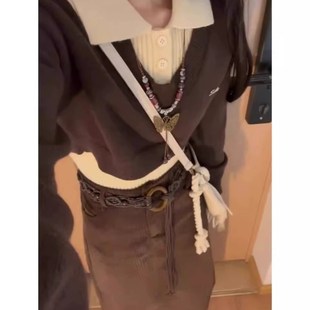 职业套装女冬季新款短款毛衣衬衫上衣灯芯绒长裙子一整套小个子