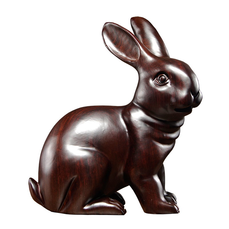 黑檀木雕兔子摆件雕刻工艺品家居客厅玄关木质动物生肖兔装饰摆设