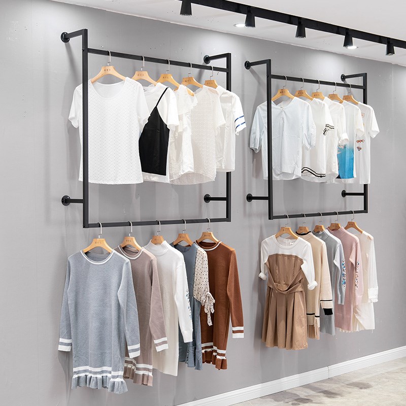 铁艺服装架服装店展示架女装壁挂式双层童装货架上墙侧挂组合衣架
