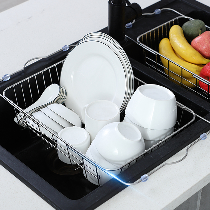 洗碗池水槽沥水架304不锈钢洗菜盆沥水篮厨房置物架伸缩沥水碗架