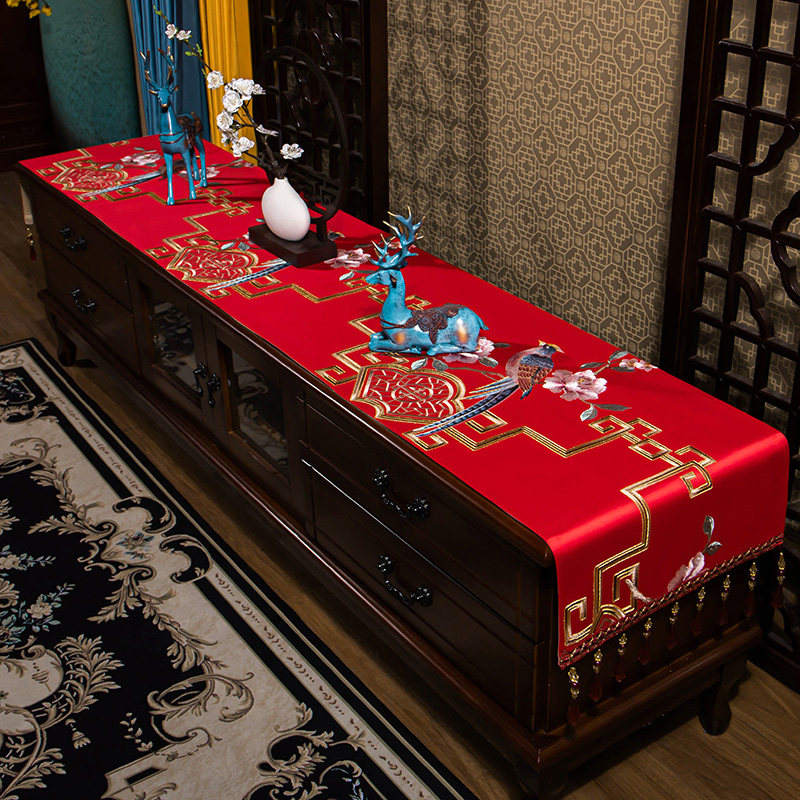 新中式电视柜盖布茶几桌布防尘罩垫子中国风花鸟长条电视柜布桌旗,居家布艺,桌布,淘宝优惠券,粉丝福利购,淘宝优惠卷
