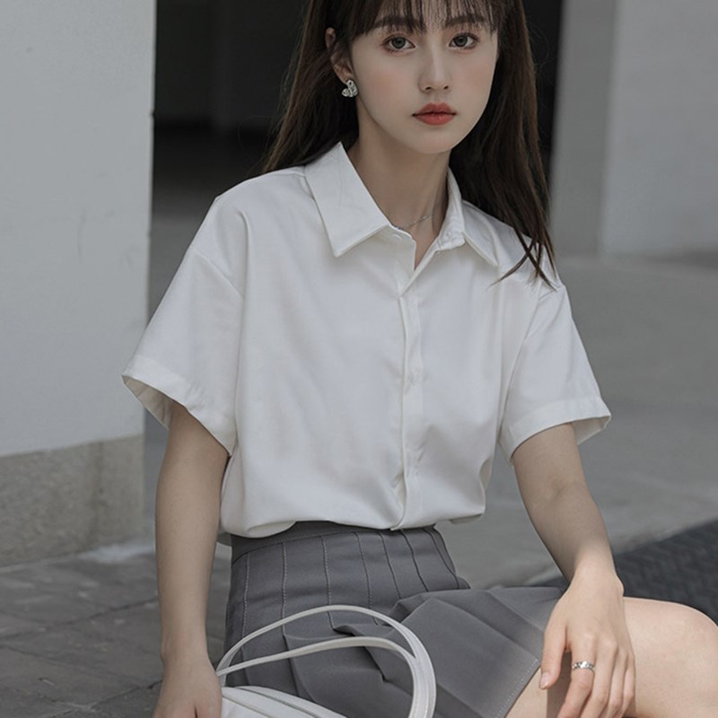 夏季女士白衬衫抗皱垂感百搭职业工装衬衣大码2023奶系可甜可咸