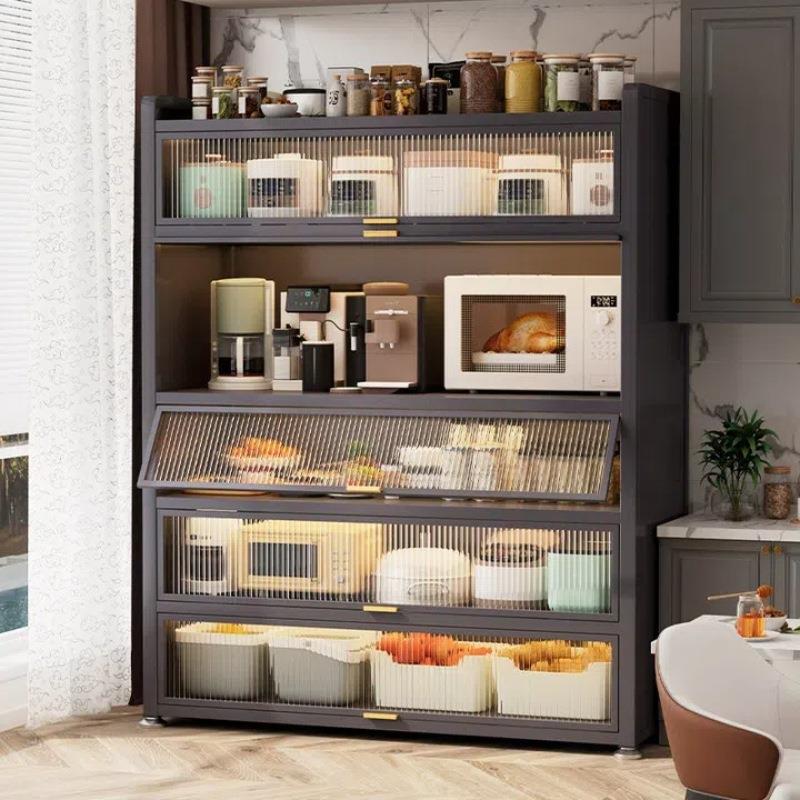 厨房餐边柜防尘家用储物柜落地靠墙一体多层置物架钢制收纳柜橱柜