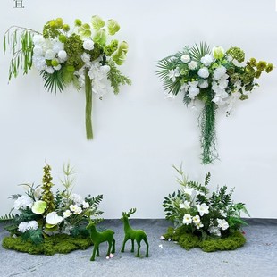 婚庆白绿挂花排仿真花森系婚礼布置求婚幼儿园道具假花球装 饰干花