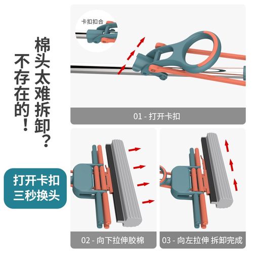 P66D米创懒人免手洗方便换棉家用海绵吸水拖布滚轮式伸缩挤水胶棉