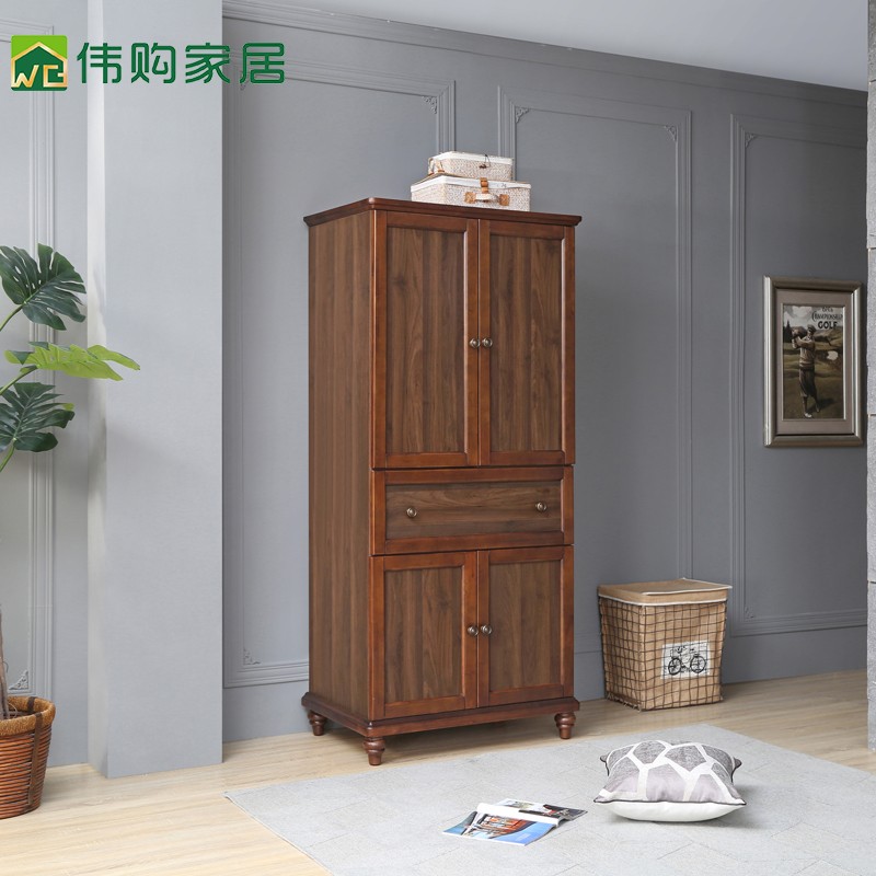 美式小户型衣柜四门有抽屉板式实木挂衣橱柜经济型简约收纳多功能
