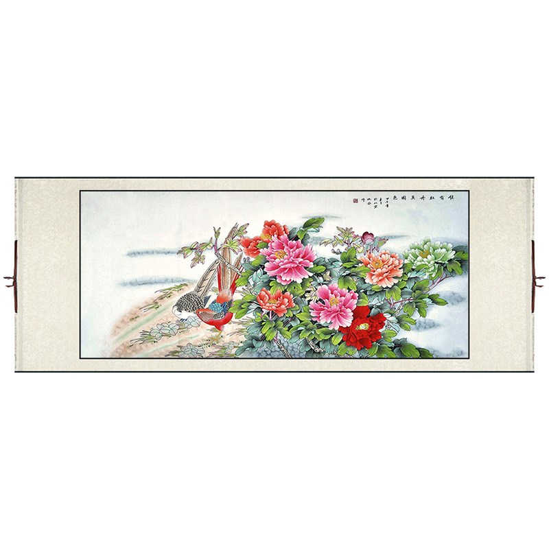 牡丹花鸟国画新中式卷轴挂画卧室床头画客厅装饰画餐厅书房墙壁画图片