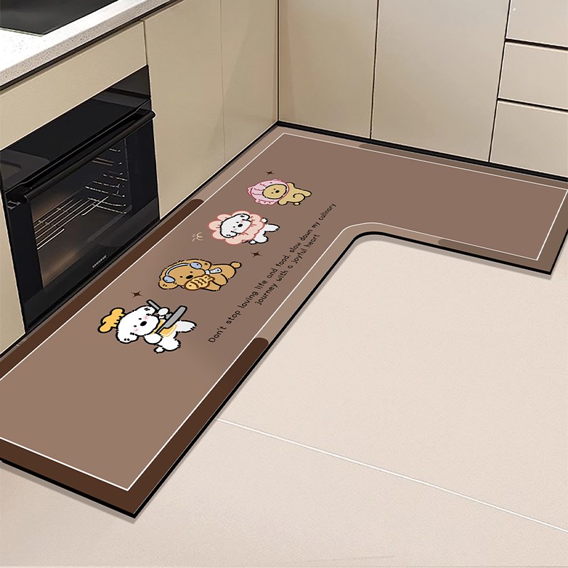 卡通小狗厨房地垫吸水垫防滑吸油耐脏L形脚垫可擦免洗家用硅藻泥