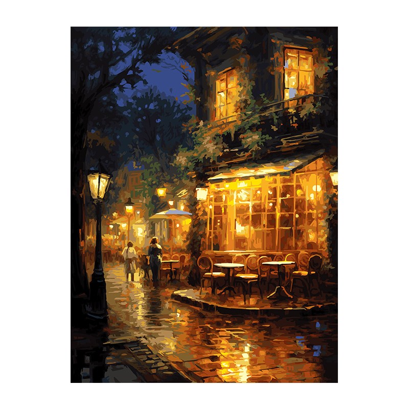 自油自画数字油画diy 成人手工填色涂色手绘填充油彩画傍晚的街道