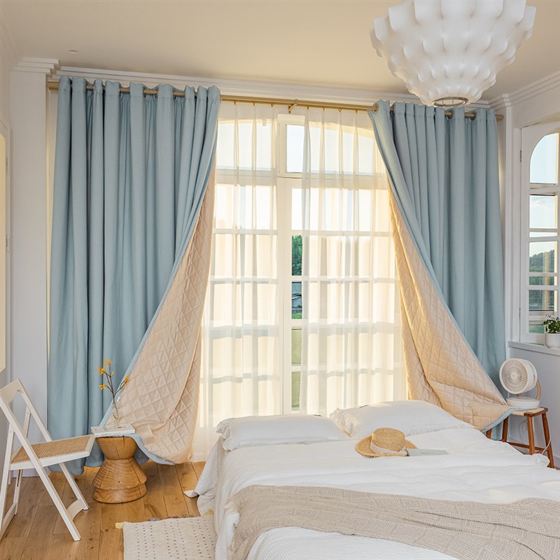 日式小清新冬季保暖窗帘阳客厅室挡风帘卧室夹棉加绒加厚保温窗帘