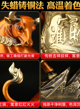 铜牛摆件招财抬头旺市牛转乾坤生肖开业礼品办公室牛气冲天工艺品