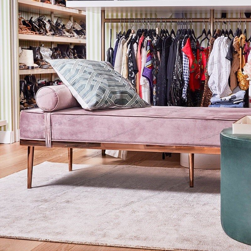 北欧网红轻奢长条凳不锈钢粉色绒布商服装店沙发凳子衣帽间换鞋凳,住宅家具,床尾凳/长凳,淘宝优惠券,粉丝福利购,淘宝优惠卷