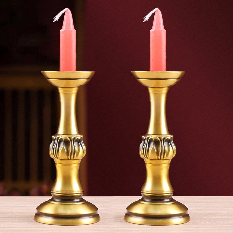 铜烛台摆件家用蜡烛台座铜蜡台底座高脚大号佛前莲花供灯灯座一对