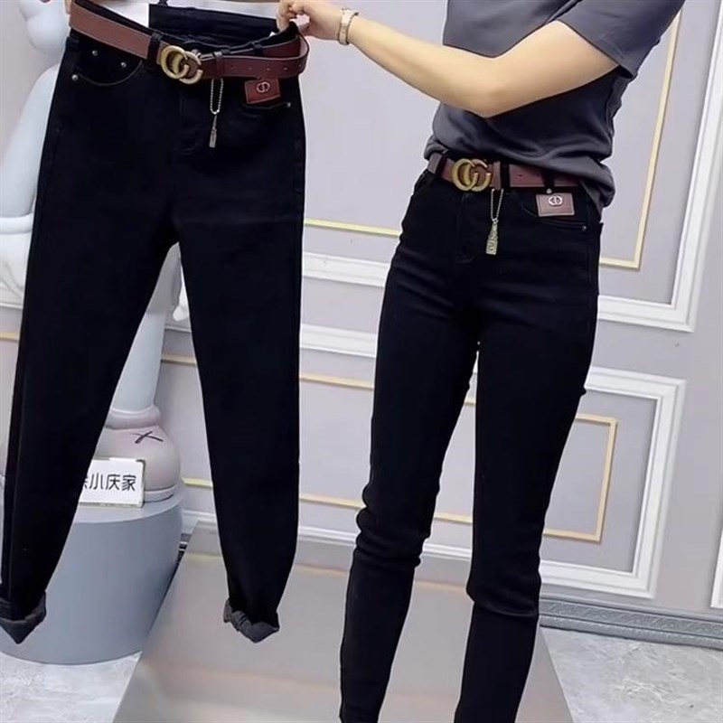 秋季新款大码小脚牛仔裤女弹力高腰修身胖妹妹mm显瘦九分铅笔裤子