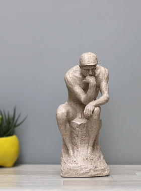 思想者雕像罗丹雕塑思考者砂岩沉思者摆件欧式艺术家居软装饰品