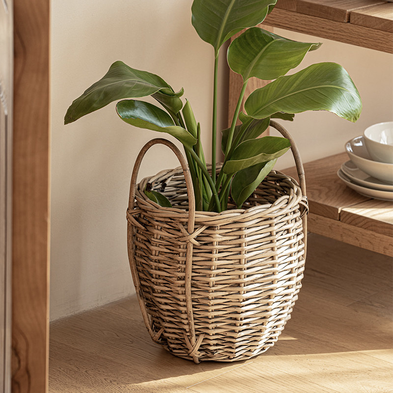 日式藤编编织大号花篮客厅绿植植物龟背竹落地花盆田园风装饰花器