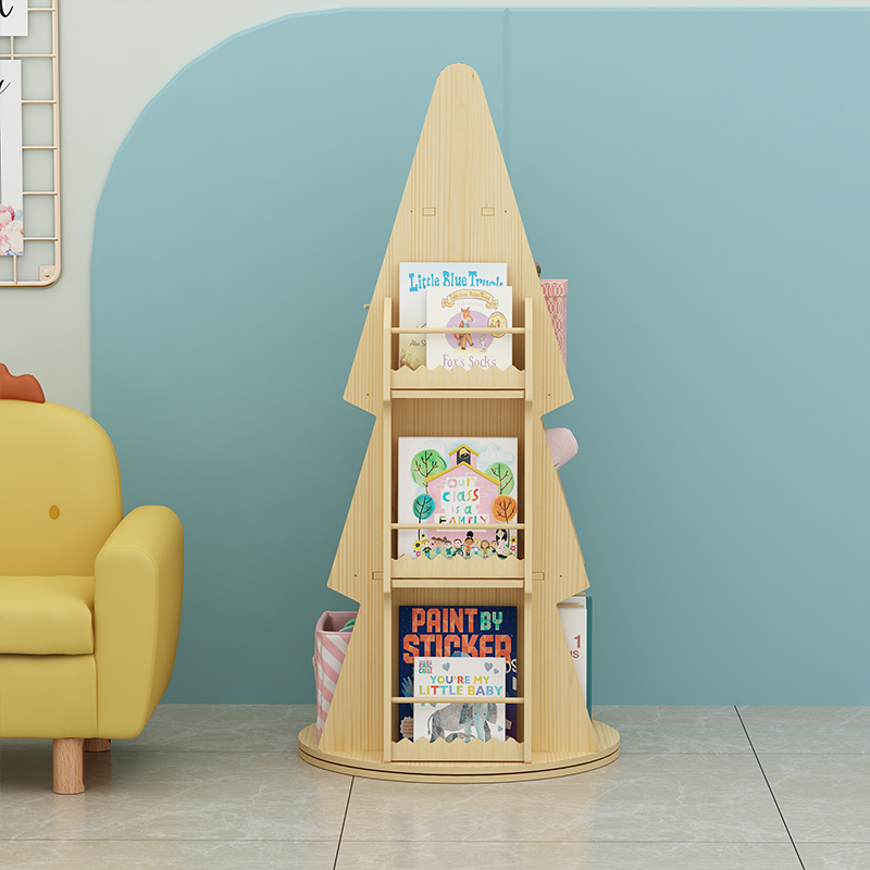 儿童旋转书架实木简约落地多层置物架家用书柜宝宝玩具绘本收纳架