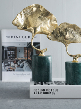 简约新中式创意招财树大理石底座金属摆件家居客厅书房样板间装饰