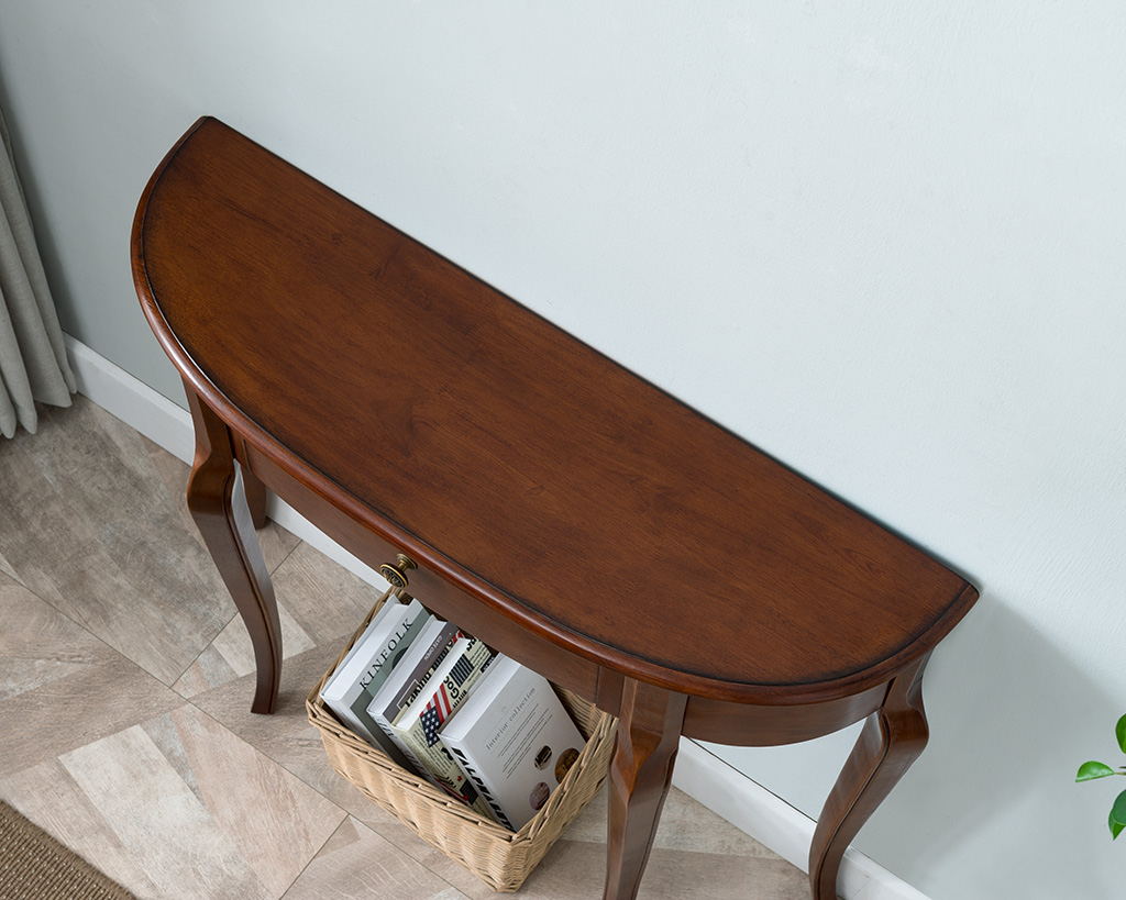 美式实木半圆玄关桌欧式玄关台装饰桌简约门厅玄关柜走廊靠墙桌子