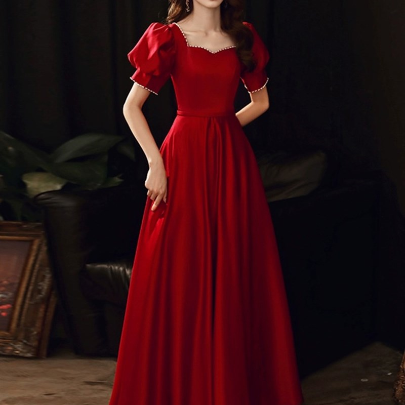 酒红色大码敬酒服孕妇胖MM遮肚显瘦在逃公主新娘高端设计感晚礼服