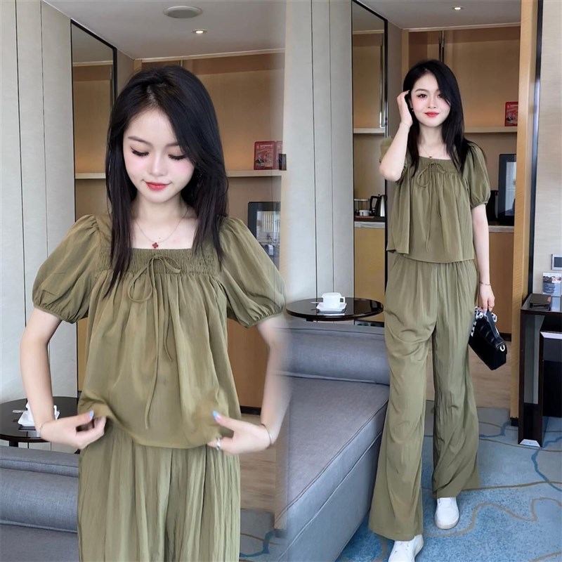 气质时尚套装女士2024夏装新款休闲洋气时髦显瘦短袖阔腿裤两件套