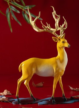 铜之美 铜鹿摆件一鹿昂扬博古架创意办公桌摆设手工铜工艺品礼品