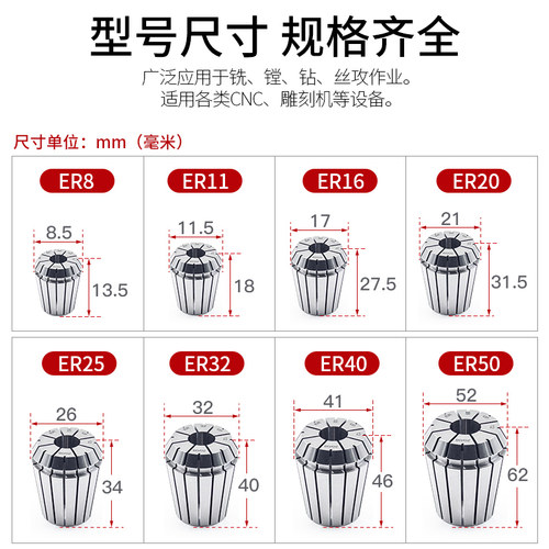 ER20高精度筒夹er16 25 32数控加工心铣床雕刻机主轴弹性夹头夹具